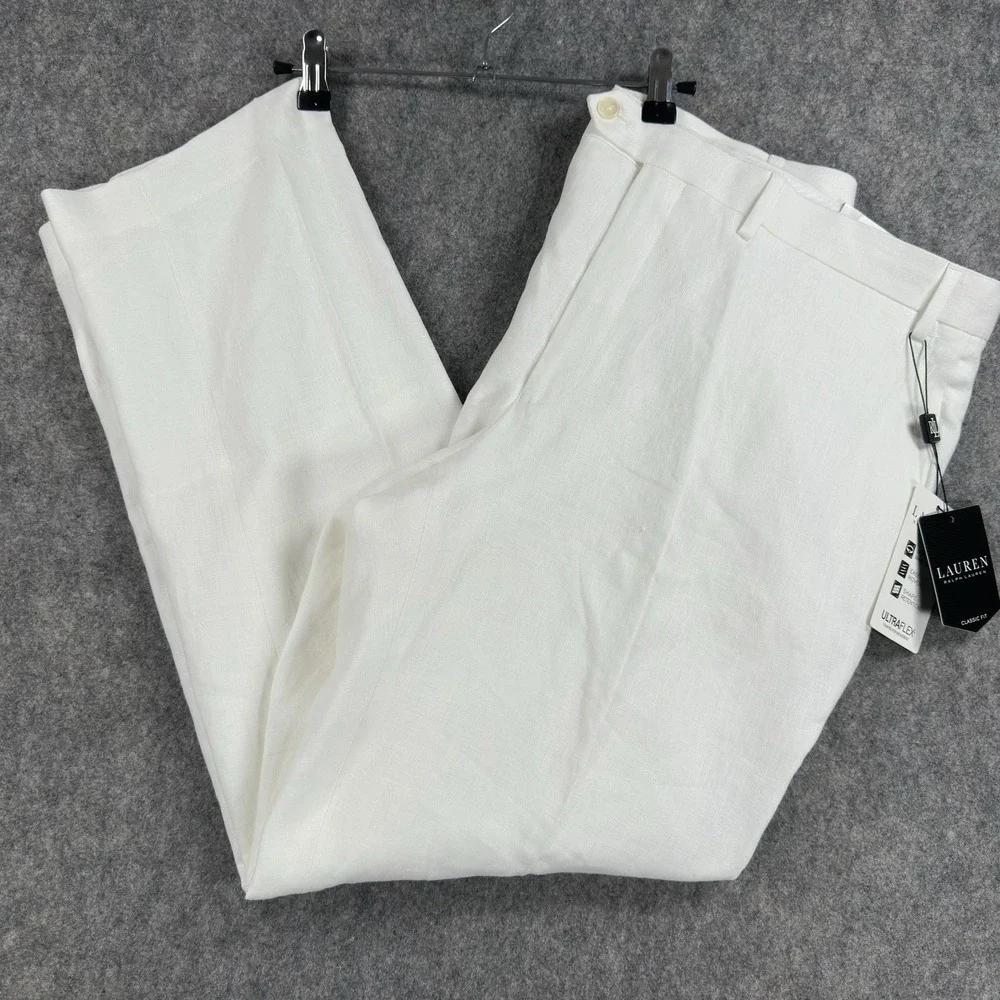 Lauren Ralph Lauren Linen Dress Pants Mens 40x30 White UltraFlex Classic Fit